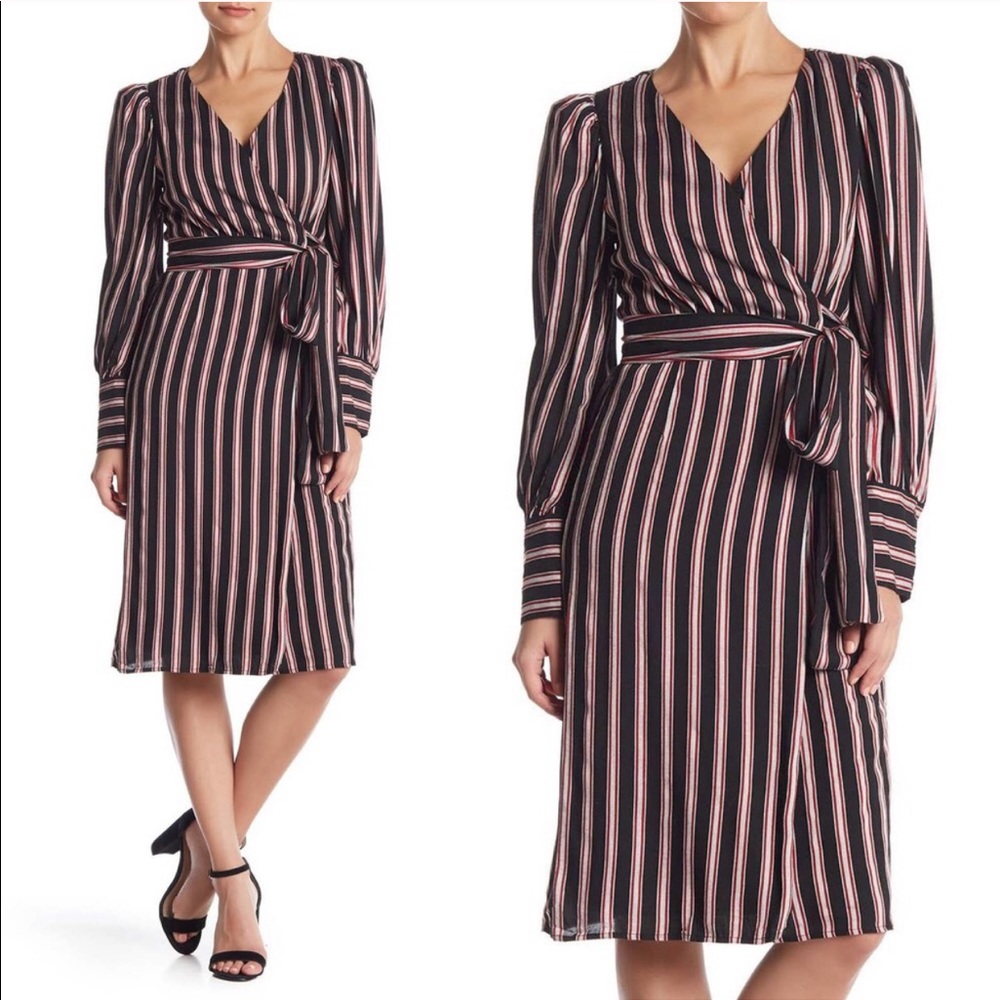 Do + Be Striped Long Sleeved Wrap Dress